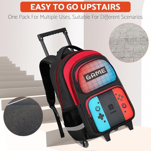 TILYTADLY Boys Rolling Backpack for Kids - Gamer Kids Rolling Backpack with Wheels for Elementary Middle School - Roller School Bookbag,HFHTDC Wheeled Travel Bag for Boys Aged 6-18 - color: red-blue-Backpack only