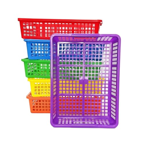 6 Pack Plastic Turn in Paper Trays for Classroom, Colorful Storage Bin Basket Organizers for School Supplies, Classroom Organization and Storage Tray Holds 4A Paper - color: Rainbow