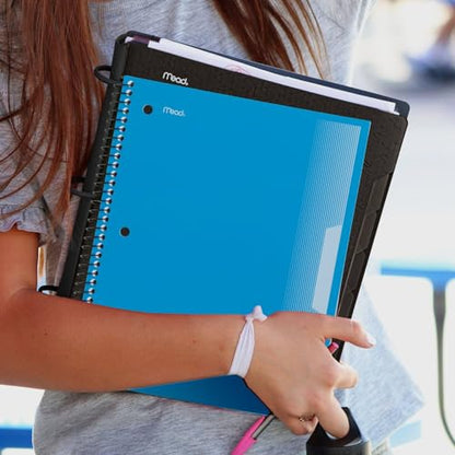 Mead Spiral Notebook, 5 Pack, 3 Subject, Wide Ruled Paper, Plastic Cover, 8" x 10-1/2", 120 Sheets per Notebook, Black, Red, Blue, Green and Yellow (930100A-ECM) - style: Wide Ruled