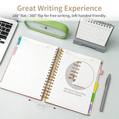 biguphate 1Pack Hardcover Spiral Notebook with Tab, Ruler & Removable Dividers, 300 Pages 8"x10" Large B5 Faux Leather Notebooks, 5 Subject Notebook College Ruled for Work, Home (Pink) - color: 1PACK-Pink