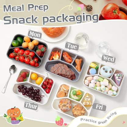 Honeydak 5 Pack Snack Containers 4 Compartment Bento Snack Boxes Reusable Lunchable Containers with Lids Divided Meal Prep Lunch Food Storage Box for School Work Travel(Black and White Ombre,Mixed) - color: Black and White Ombre, style: Mixed