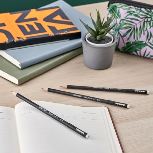 Bostitch, Wood-Cased Pencil Plus, Retractable Eraser, American Cedar Wood, #2 HB, Round, Matte Black, Pre-sharpened, Six Pack - size: Six pack