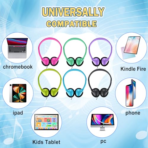 USB Type C Kids Headphones Bulk 5 Pack for School Classroom Students, On-Ear USB C Wired Headset Class Set Compatible with Chromebook Computer Laptop (HY857C,5 Mixed)