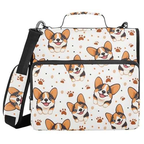 ALAZA Zipper Binder 3 Ring Corgi Paw Footprints Binder Organizer with Zipper and Shoulder Strap Large Capacity Multi-Pocket Trapper Keeper File Folder for Office Supplies - color: Multicolored 10