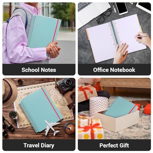 EUSOAR Spiral Notebook, A4 9.25" x 11.7" College Ruled 3 Subject Notebook with Pockets, Large Lined Spiral Journal Notebook, 240 Pages 90gsm Thick Paper, Cute Notebook for Office Travel School - color: Light Blue, style: A4 Lined