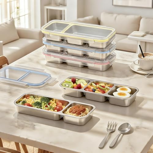 Upgraded Snackle Box Container, 2-Compartment Leak-Proof Bento Box for Kids & Adults, Reusable Stainless Steel Snack Containers with Lids, Perfect for Lunchables & Snack Packs (2 Compartment Yellow) - color: 2 Compartments Yellow