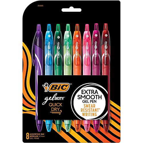 BIC Gelocity Quick Dry Assorted Colors Gel Pens, Medium Point (0.7 mm), School Supplies for Color-Coding Notes, with Full Grip, 8-Count Pack in Assorted Colors - color: Vibrant Themed, size: 3 Count (Pack of 8)