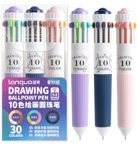 3 Pack Multicolor Pens, 10-in-1 Colored Ballpoint Pen, 28 Colors, 0.8mm Fine Point Smooth Writing, Retractable Ballpoint Pens for Office School Students Teens - color: 3PCS-30 Colored Multicolor Ballpoint Pen