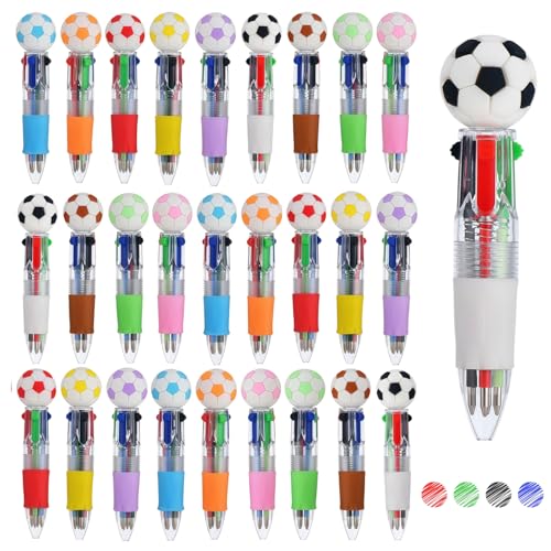 Oneshow Soccer Party Favors Soccer Themed Pens Mini 4-in-1 Multicolor Pen | Fun 4-in-1 Student Reward Bulk Cool Ballpoint Pen for Birthday Soccer Team Gifts Goodie Bag Stuffers Back to School Supplies - style: Soccer-28PCS
