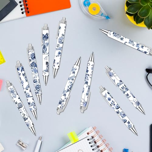 Blue and White Porcelain Cat Ballpoint Pens Set – Aesthetic Chinese Porcelain Style Cat Design Pens for Office, Journaling, and Stationery Lovers – Smooth Writing Pens for Daily Use or Gifts, 10 Pack - style: Blue and white porcelain cat