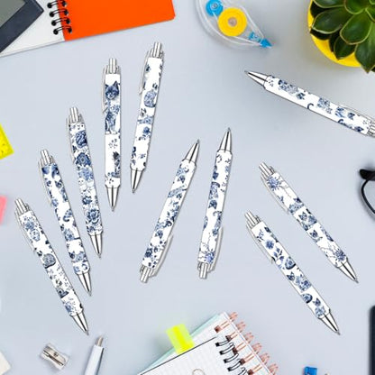 Blue and White Porcelain Cat Ballpoint Pens Set – Aesthetic Chinese Porcelain Style Cat Design Pens for Office, Journaling, and Stationery Lovers – Smooth Writing Pens for Daily Use or Gifts, 10 Pack - style: Blue and white porcelain cat