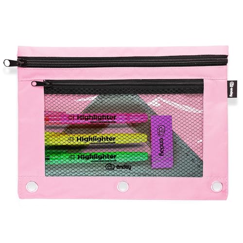 Enday Pink Pencil Pouch For 3 Ring Binder, Zippered Binder Pencil Pouches, 3 Ring Pencil Pouch for Binder, Pencil Case for Binder, Large Pencil Bags for School, Home, and Office - color: Pink, size: 1