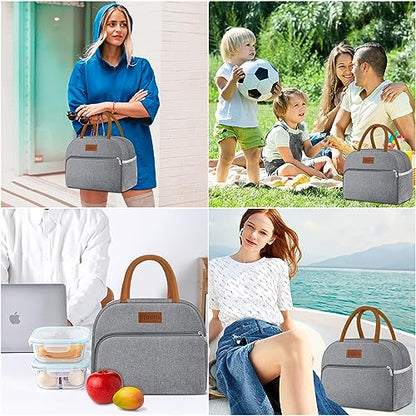 Coobiiya Insulated Lunch bag Women Reusable Cute Lunch Box for Women | Large Capacity Lunch Tote Cooler Thermal Leakproof for Work Travel Picnic - color: Gray