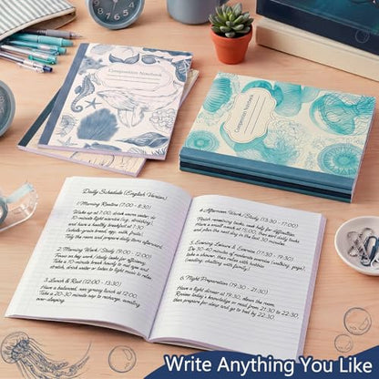 Harloon 6 Pack Composition Notebooks College Ruled Bulk Blue Ocean Composition Notebook 110 Page 7-1/2" x 9-3/4" Retro Aesthetic Journal Back to School Gift for Classroom Office First Day of School - style: Ocean