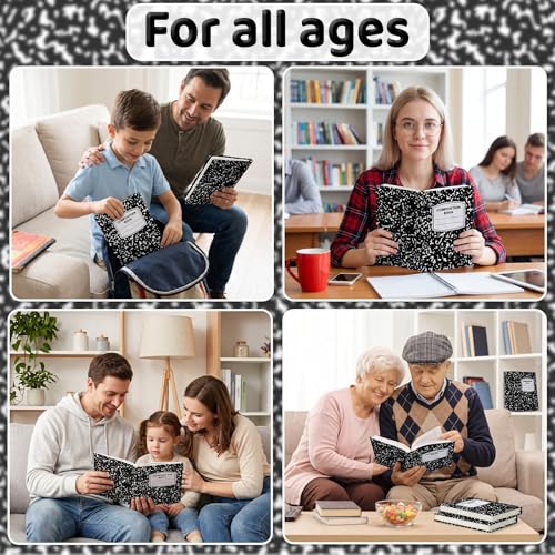 6 Pack Composition Notebook Book Cover Stretchable Reusable Jumbo Book Covers Protector for Textbook Hardcover Books up to 9 x 11 in Fabric Books Sox Back to Supplies - color: Black and White