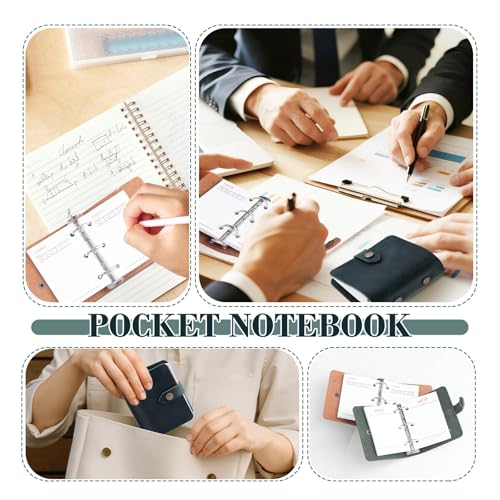 Yitexin Small Leather Refillable Journal with Snap Button, 3.46" x 3.54" Handmade Leather Travelers Notebook, Vintage 3-Ring Binder Planner 60 Sheets Paper for Business Office Writing (Dark Green)