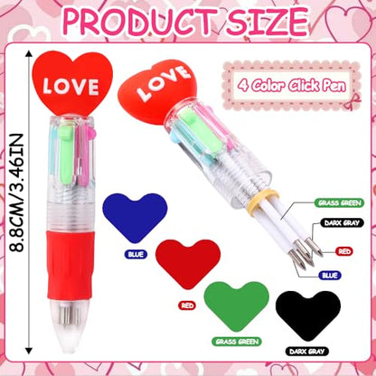 Vellibring 24PCS Valentines Fun Pens 0.7mm Cute Animal Multicolor Ballpoint Pens Retractable 4 Colors in One Valentines Stationery Party Favors School Supplies Students Rewards - style: Valentines-24pcs