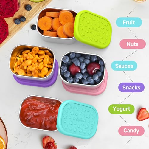 SOPHICO 8oz Kids Snack Containers with Silicone Lid, 1 Cup for School Lunch | 1 Cup Food Storage Container, Leak Proof Lunch Box - color: MIX,8 oz,4 PACK