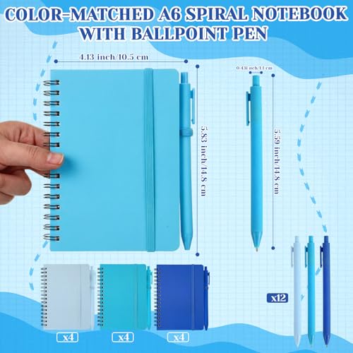 Fulmoon 12 Set Small Spiral Notebooks A6 with Pens Bulk, Multicolor 4" x 6" Pocket Notebooks Mini Lined Journals 50 Sheets for Back to School Supplies Students Gifts Rewards Office (Ocean Blues) - color: Ocean Blues