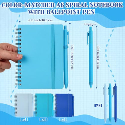 Fulmoon 12 Set Small Spiral Notebooks A6 with Pens Bulk, Multicolor 4" x 6" Pocket Notebooks Mini Lined Journals 50 Sheets for Back to School Supplies Students Gifts Rewards Office (Ocean Blues) - color: Ocean Blues