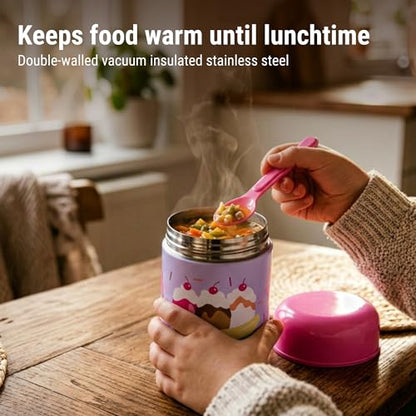 Wildkin Kids 10 oz Insulated Food Jar, Sweet Dreams | Wide-mouth 10 oz jar keeps food hot up to 5 hrs and cold up to 7 hrs · includes two folding spoons · stainless steel interior - color: Sweet Dreams