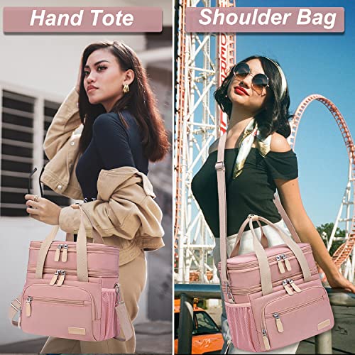 Weitars Lunch Bag for Women, Loncheras Para Mujer, Leakproof Insulated Large Lunchbox Dual Compartment Lunch Box Adult For Work Beach Picnic Hiking (15L) (Pink) - color: Pink