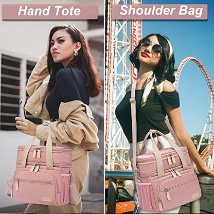Weitars Lunch Bag for Women, Loncheras Para Mujer, Leakproof Insulated Large Lunchbox Dual Compartment Lunch Box Adult For Work Beach Picnic Hiking (15L) (Pink) - color: Pink