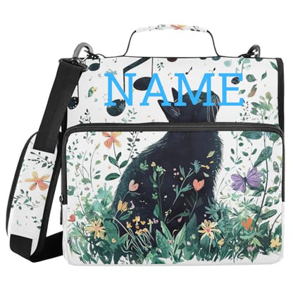 Personalized Cute Cat 3 D-Ring Binder Bag Multi-Pocket Zipper Organizer with Handle and Detachable Shoulder Strap Holds 500 Sheets for School Office Supplies - color: Dhb-003