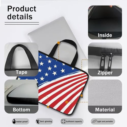 10 Inch American Flag Laptop Sleeve, Red White and Blue Laptop Cover Computer Bag Tablet Carrying Case, Zipper Tote Bags Notebook Sleeves Independence Day Gifts for Men Women - color: American Flag, size: 10 Inch