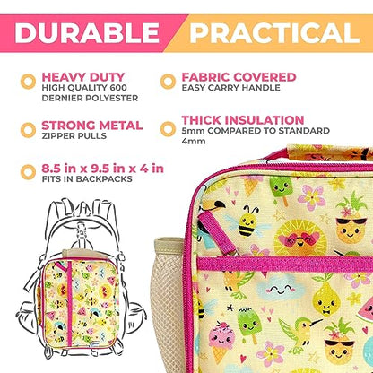 Bento Lunch Box with Insulated Bag, Water Bottle Ice Pack Set for Kids Toddlers, 5 Portion Sections, BPA Free Removable Tray, Pre-School Kid Toddler Daycare Lunches, Snack Container, Summer Set - color: Summer Set
