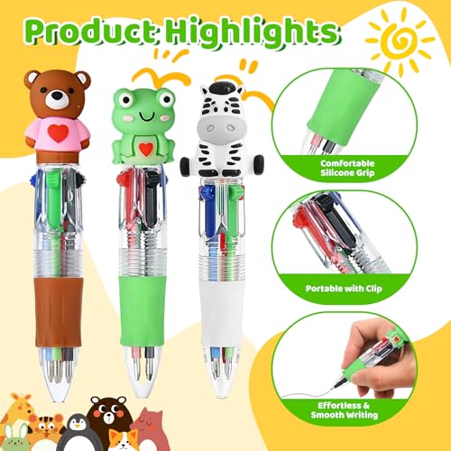 Animal Party Favors Animal Pens Multicolor Pen in One Cute Fun 4-in-1 Pens Bulk Cool Ballpoint Pens for Birthday Gifts Teacher Supplies (Animal, 24) - style: Animal
