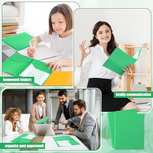 Gueevin 50 Pcs Plastic Folders with Pockets, Back to School Two Pocket Folder Fit Letter Size, Heavy Duty School Business Card Holder for Home Office, 11. 61 x 9. 45 Inches (Green) - color: Green