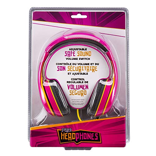 eKids 아동용 헤드폰, 스테레오 사운드, 3.5mm 잭 코드, 아동용 유선 헤드폰, 엉킴 없음, 볼륨 컨트롤, 여행용 오버 이어 어린이 이어폰 핑크 - color: 핑크