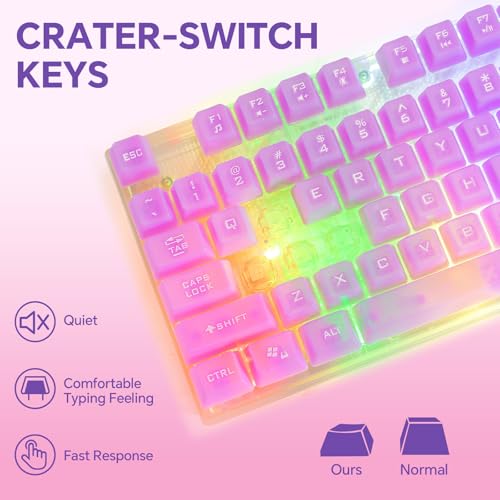 Wired LED Gaming Keyboad and Mouse Combo, 10 RGB Backlit Effects for PC | 104 Keys Light Up, Silent, Transparent, Anti-ghosting, Purple Gaming Mouse and Keyboard for Laptop Xbox PS4 PS5 Gamers Work