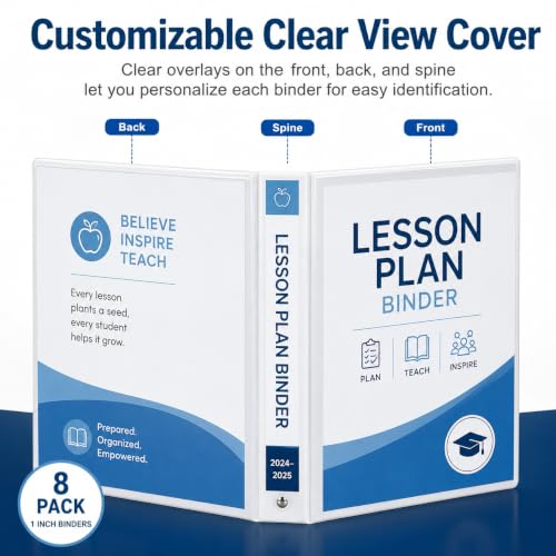 Durable 1 inch 3-Ring Binder, 1" Round Ring Binders with 2 Inside Pockets, Basic 1 in Binders, PVC- Free, Clear View Cover 1-inch-Binder Holds 8.5'' x 11''Paper for Office/School/Home（12 Pack, White - color: White, size: 1 inch, style: 12pack