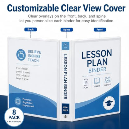 Durable 1 inch 3-Ring Binder, 1" Round Ring Binders with 2 Inside Pockets, Basic 1 in Binders, PVC- Free, Clear View Cover 1-inch-Binder Holds 8.5'' x 11''Paper for Office/School/Home（12 Pack, White - color: White, size: 1 inch, style: 12pack