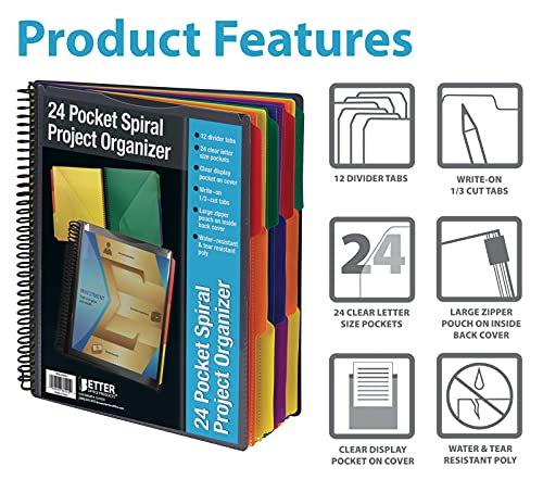 Better Office Products File Folder, Letter Size, Clear, 8.5 x 11 in, 24 Pockets, Durable Polypropylene Plastic