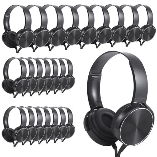 Bulk Earbud Headphones 24 Pack for School Classroom Kids, Wholesale Wired Durable Earphones Class Set for Students Children Toddler Teens Boys Girls and Adult (HY450, 24 Black) - color: Black, size: 24 Pack