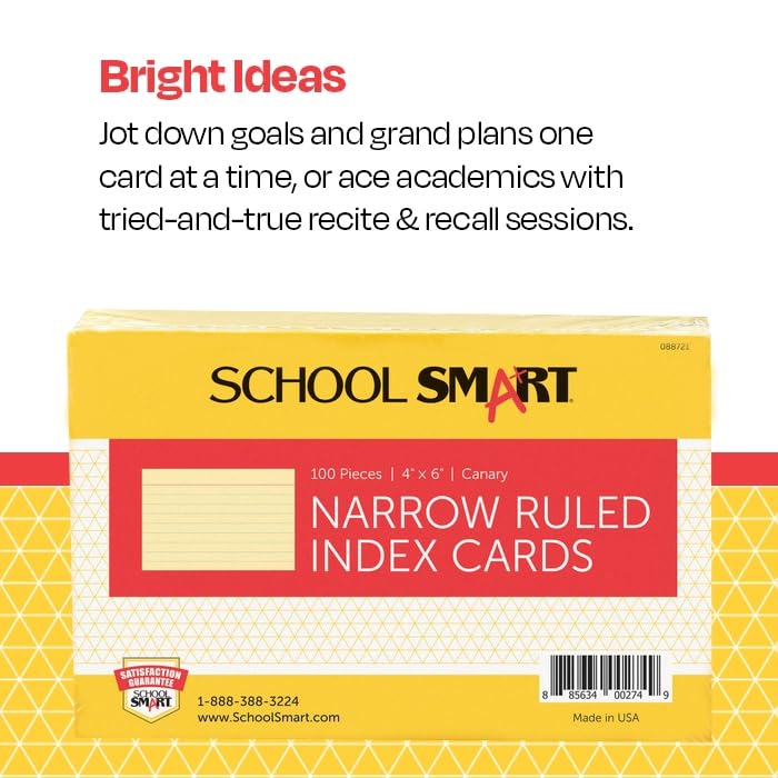 School Smart Ruled Index Card, 4 x 6 Inches, Canary, Pack of 100 - color: Canary, size: 4 x 6 Inches