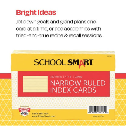 School Smart Ruled Index Card, 4 x 6 Inches, Canary, Pack of 100 - color: Canary, size: 4 x 6 Inches