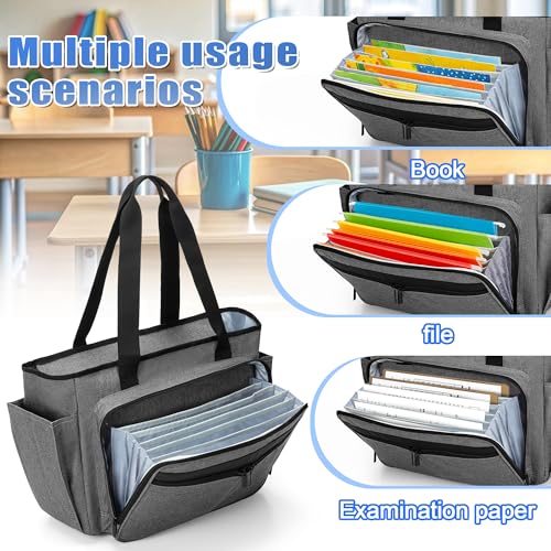 Trunab Teacher Laptop Tote Bag with Expanding File Folder Pocket | Nurse Utility Tote Bag for Women, Office Laptop Briefcase for Work, College, Nursing - color: Grey