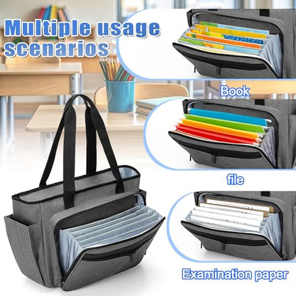 Trunab Teacher Laptop Tote Bag with Expanding File Folder Pocket | Nurse Utility Tote Bag for Women, Office Laptop Briefcase for Work, College, Nursing - color: Grey