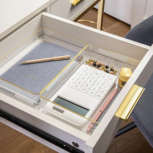 Martha Stewart Kerry Plastic Stackable Office Desk Drawer Organizers, 9" x 6", 3 Pack, with Gold Trim - size: 9" x 6"