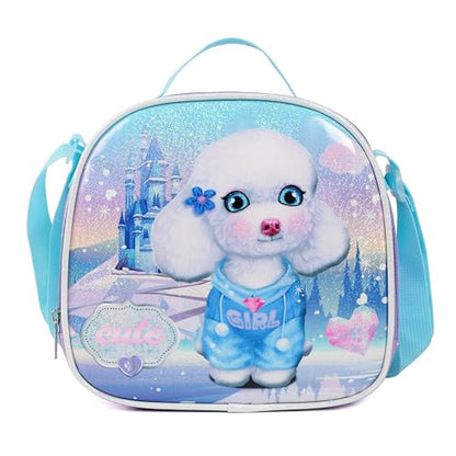 Cartoon Rolling Backpack for Boys Girls, Kids 5 Pcs Wheeled Backpack, Travel Backpack for Elementary Students (Dog Purple) - color: Dog Purple