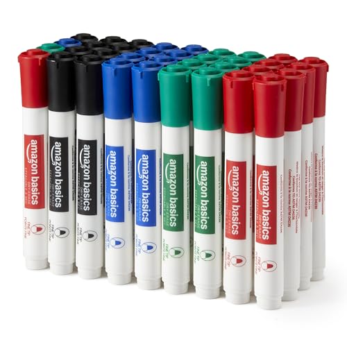 Amazon Basics Low-Odor Dry Erase Whiteboard Markers, Fine Tip, Quick-Dry, 4 Assorted Colors, 36-Pack - color: 4 Assorted, style: Fine Tip