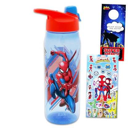 Marvel Spiderman Water Bottle Bundle School Supplies Set with 20 Oz Drinking Cup, Stickers, More | Spiderman Reusable Water Bottle Set