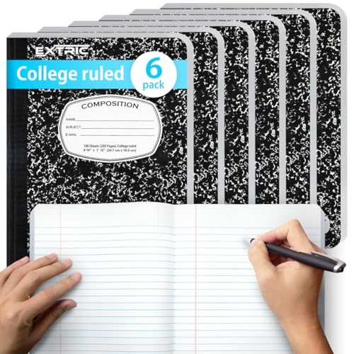 EXTRIC Composition Notebook College Ruled 6 PK Bulk 200 Pages for School - size: 6 Pack, style: College Ruled