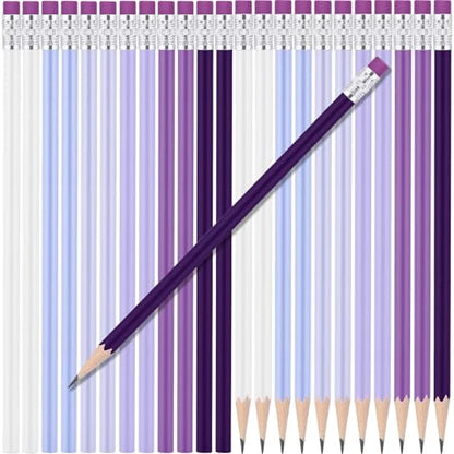24 Pcs Round Pencils with Eraser 2 HB Cute Pencils Bulk for School Graphite Wood Color Unsharpened Pencil for Drawing Sketching Wedding School Teacher Supplies Student Reward - color: Purple