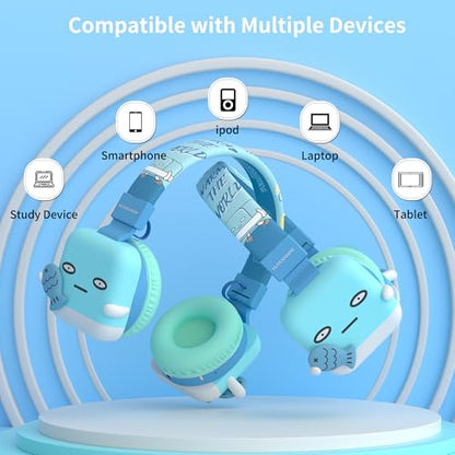 Icarer Kids Bluetooth Headphones with 85dB Volume Limiter, Bluetooth 5.4 & 20H Playtime, Ultra-Soft Foldable Over-Ear Headset with Mic, FM/TF/Wired Mode, Cute Animal Design for School Travel (Blue) - color: Blue