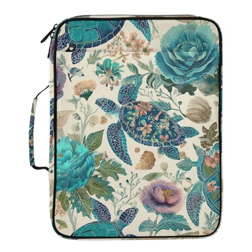 Boho Sea Turtles Floral Colorful Accordion File Organizer Expanding File Folder Zipper Binder 3 Ring with Handle 500 Sheets Capacity Document Organizer Storage Bag Multi Pockets Design - color: Boho Sea Turtles Floral Colorful